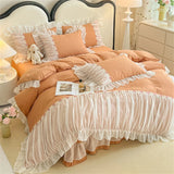 Lace Bedding Set for Girl Ruffle Brushed Soft Microfiber Princess Style Queen Duvet Cover Set Bed Sheet Pillowcases Home Textile