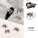 Halloween Alloy Nail Art Decorations 3D Ghost Skull Pumpkin Golden Silver Classic Nails Jewelry Ornaments Manicure Accessories