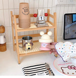 Double Layer Wooden Desktop Display Storage Rack Kitchen Cabinet Holders Spice Racks Storage Shelf for Kitchen Desktop Organizer