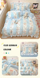 French Princess Lace Ruffles Bedding Set Washed Cotton Skin-friendly Duvet Cover Set with Sheet Soft Printed Flowers Quilt Cover