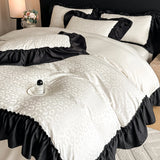 Leopard Print Bedding Set Washed Silk High-quality Satin Silky Black Lace Design Super Smooth Jacquard Duvet Cover Sheet Set