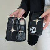 Luxury Metal Star PU Leather Phone Cover Case For iPhone 16 15 14 13 12 11 Pro Max Shockproof Protective Men Women Stylish Cases