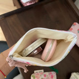 Pink Floral Print Mini Cotton Pouch for Women, Small Coin Purse & Card Holder for Lipstick & Earphone, Summer New Portable