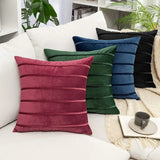 2Pcs Blue Velvet Pillow Covers with Striped Decorative Luxury Soft Cushion Cases for Farmhouse Couch Sofa Living Room