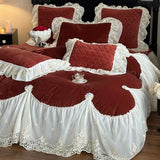 4Pcs French Princess Style 100% Cotton Romantic Long Stella Cotton Lace Duvet Cover High-end Feeling Padded Thickened Bed Cover