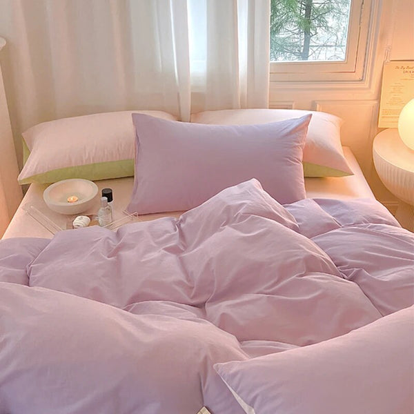 Simple Fresh Queen Bedding Set 100% Cotton Soft Comfortable Duvet Cove ...