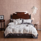 4Pcs Vintage French Flower Prints Lace Ruffles 100% Cotton Double Yarn Bedding Set Duvet Cover Flat/Fitted Bed Sheet Pillowcases