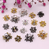 10-Pcs Halloween Ornaments 3D Metal Nail Art Decorations Gold Silver Black Skull Spider Hand Skeleton Design Nail Accessories