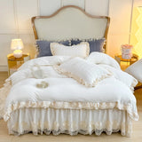 3/4Pcs Warm Milk Velvet Bedding Set Luxury Princess Flowers Lace Edge Duvet Cover Bed Skirt Bedspread Pillowcase Home Textile