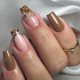 3D Bowknot Pearl Wearable Nail Art Fashion Leopard French Nude Almond Fake Nails Detachable Finished False Nails Press on Nails