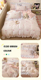 French Princess Lace Ruffles Bedding Set Washed Cotton Skin-friendly Duvet Cover Set with Sheet Soft Printed Flowers Quilt Cover