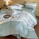 4Pcs French Princess Style 160 Counts Long Stella Cotton 100% Cotton Edge Bedding Duvet Cover 200x230 220x230 Four Seasons