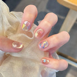 10pcs Short Square Handmade False Nails Tips Fantasy Glitter Cat's Eye Blue Press on Nails Sets Seashell Design Fake Nail Art