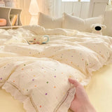 Ikeehome  new hollow lace wrinkled cotton four-piece set household student dormitory three-piece set bed sheet quilt cover