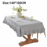 Vertical Striped Table Cover Washable Wrinkle-Resistant Striped Ruffle Tablecloth Ruffle Trim Farmhouse Tablecloth Wedding Decor