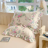 2pcs Flower Prints Ruffles 100% Cotton Pillowcases 48x74cm Sizes Cushion Cover for Bed Floral Style Adults Kids Pillowslip 베개커버
