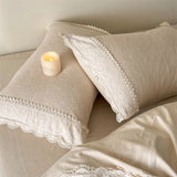 20% Linen And 80% Cotton Vintage French Jacquard Lace Embroidery Bedding Set Duvet Cover Flat/Fitted Bed Sheet Pillowcases 4Pcs