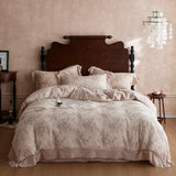 4Pcs Vintage French Flower Prints Lace Ruffles 100% Cotton Double Yarn Bedding Set Duvet Cover Flat/Fitted Bed Sheet Pillowcases