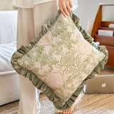 High End Home Ruffle Edge Pillow Cushion Bedroom Bedside Sofa Cushion Pillow Cover With Core Green And Pink Removable washable