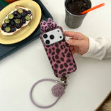 Cute 3D Leopard Bow Case with Hairball Bell Pendant Leather Chain for iPhone 17 16 15 14 Pro Max Shockproof Protective Cover