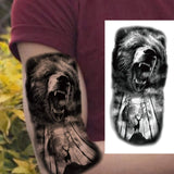 1 Sheet Compass Flower Temporary Tattoos For Women Men Adults Skull Lion Owl Tattoo Sleeve Sticker Black Fake
