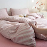 100% Cotton Stripe 3-Piece Duvet Cover Set (1 Duvet Cover + 2 Pillowcases),Yarn-Dyed,Soft Bedding Set, Multiple Sizes