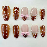 24pcs Flower Butterfly Design False Nails Art Summer Sweet Colorful Smudge Almond Full Cover Nail Rhinestone Press on Fake Nails