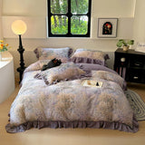 100% Cotton Korean Princess Style Flower Print Ruffles Bedding Set Queen Size Duvet Cover Flat/Fitted Bed Sheet Pillowcases 4Pcs