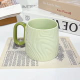Nordic Style Solid Ceramic Cup Creative Wood Grain Handgrip Cups Household Cute Breakfast Milk Mug Fashion Office Coffee Mugs