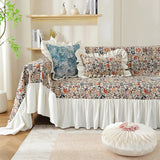 Pastoral Retro Printed Sofa Cover with Skirt All-Inclusive Floral Sofa Towel for Four Seasons Luxury Soft Furniture Protector