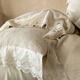 20% Linen And 80% Cotton Vintage French Lace Edge Embroidery Bedding Set Duvet Cover Set Bed Sheet/Fitted Sheet Pillowcases 4Pcs