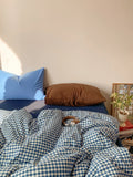 Retro Blue Cotton Quilt Cover Set Waed Plaid Bedding Four-Piece Set Pure Cotton eet Duvet Cover Bedding Accories
