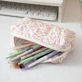 New Polyester Floral Quilted Pen Bag Large Capacity Multifunctional Storage Bag Floral Design Pencil Box School Office