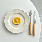 French Embossed Western Dining Plate High-end White Dessert Plates Exquisite Home Ceramic Serving Disc Retro Pasta Tableware