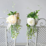 4pcs Artificial Peony Pew Flowers for Wedding Aisle Ceremony Chair Decoration Greenry with Rustic Wedding Outdoor Decor