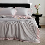 Color Blocking Bedding Set 600TC Lyocell Bamboo Fiber Soft Silky Cool Feeling Duvet Cover Flat/Fitted Bed Sheet Pillowcases 4Pcs