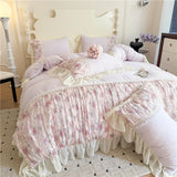 Princess Style Duvet Cover Sets with Lace Embroidery Bed Cover for Girls  Queen/King Size 이불커버 Soft Pink Bedding with Ruffles