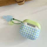 Cartoon Cute Green Apple DIY Grid Pattern Silicone Earphone Case For AirPods 1 2 3 4 Pro 2 Soft Protection Cover With Keychain