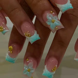 24pcs Almond False Nail Art French Fake Nails Tips Press on Nails Sets Reusable Manicure Stick on Nail Tip Datachable Fake Nail