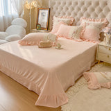 Romantic French Vintage Carved Velvet Lace Ruffles Flowers Embroidery Bedding Set Velvet Fleece Duvet Cover Bed Sheet Pillowcase