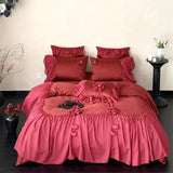 Apricot Color Princess Wedding Bedding Set 1000TC Egyptian Cotton Lace Ruffles Duvet Cover Bed Sheet/Fitted Sheet Pillowcases