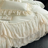 Green Egyptian Cotton Princess Bedding Set Luxury Lace Butterfly Embroidery Duvet Cover Sets Bed Sheet Pillowcases Home Textile