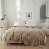 A Solid Color Striped Flannel Blanket Shawl Blanket Multi-purpose Sofa Blanket Cover Blanket Home Bed Blanket