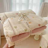 Print Floral Bedding Set Double Layer Yarn Four Pieces Set Soft Comfortable Duvet Cover Bed Sheet With Pillowcases Home Textiles