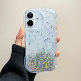 Glitter Wavy Lines Phone Case For iPhone 16 15 14 13 12 Pro Max Bumper Transparent Cases Cover