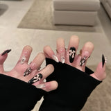 10pcs Handmade Press on Nails Cool Nude French Check Full Coverage Nail Tips for Women&Girls Detachable Wearable False Nail