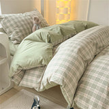 Japan Style Bedding Set Plaid Duvet Cover Set With Sheet Bedroom Decor Skin Friendly King Single Double Bedding Set Home Textile