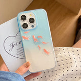 Clear Blue Gradient Koi Fish Gloss Mobile Phone Protective Case For iPhone 12 13 14 15 Pro Max Coque For iPhone 16 Pro Max Cover