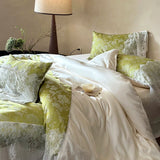 Vintage French Jacquard Lace Patchwork Bedding Set Lyocell Soft Silky Cooling Duvet Cover Flat/Fitted Bed Sheet Pillowcases 4Pcs