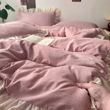 INS Princess Style Bedding Sets Ruffle Lace Bow Quilt Cover Home Romantic Bedclothes Decor Woman Girls Bedroom Duvet Cover 4pcs